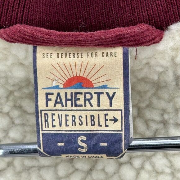 FAHERTY Reversible Surplus Bomber Corduroy Sherpa Jacket Maroon Pockets SZ S - Picture 3 of 12